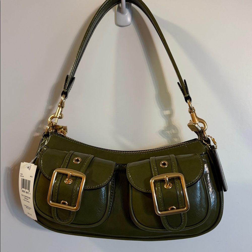 NWT Coach Ashton Bag in Olive Green Shiny Crinkle Leather